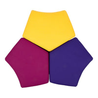 Bright yellow, purple, and magenta geometric shapes creating a vibrant, colorful design. Perfect for playful decor.