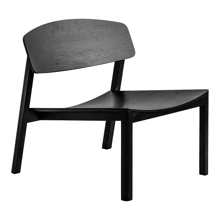 Modern black wood chair with a sleek, minimalist design and smooth, curved lines. Perfect for any contemporary space.