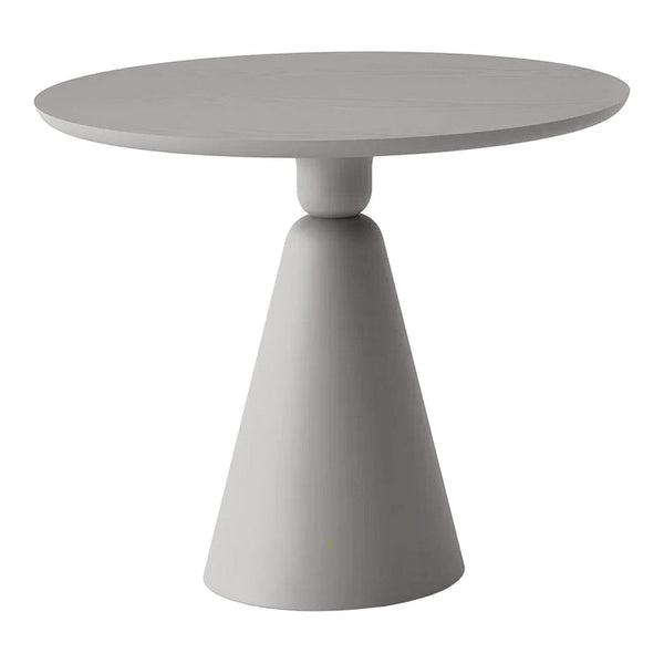 Gray modern round table with a conical base, featuring a smooth, minimalist design and a subtle matte finish.
