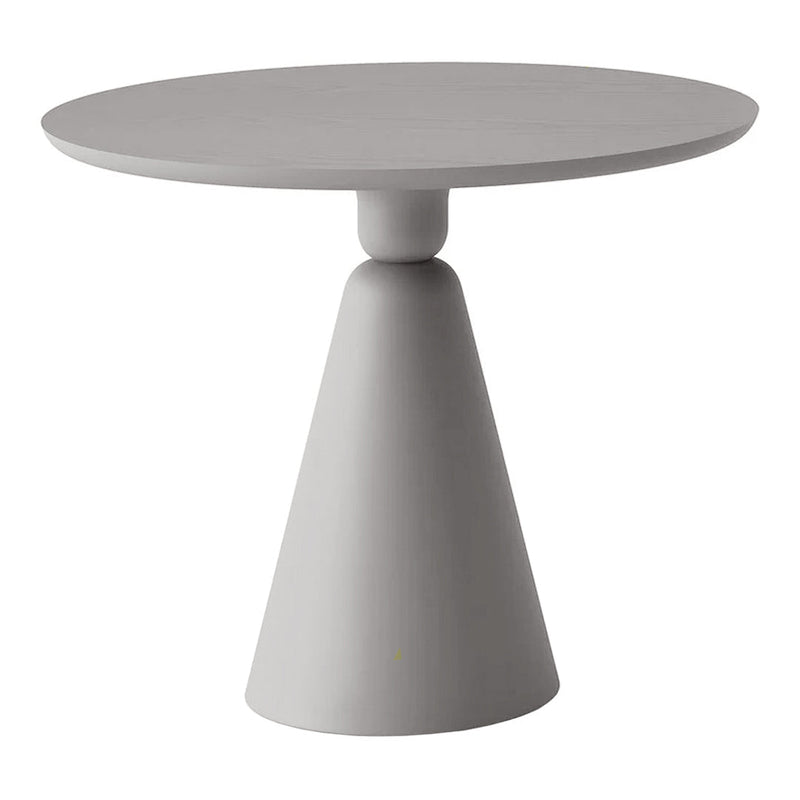 Gray modern round table with a conical base, featuring a smooth, minimalist design and a subtle matte finish.