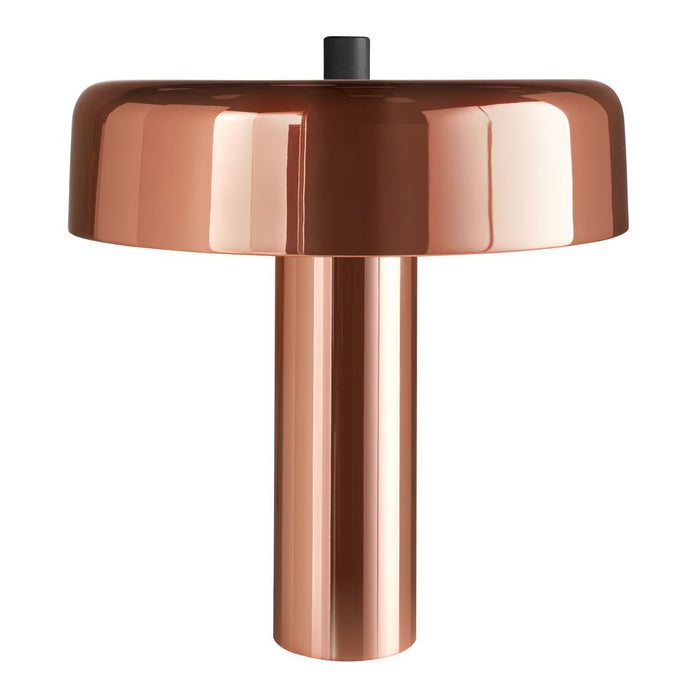 Copper table lamp with a sleek, polished finish and minimalist design, featuring a cylindrical base and rounded shade.