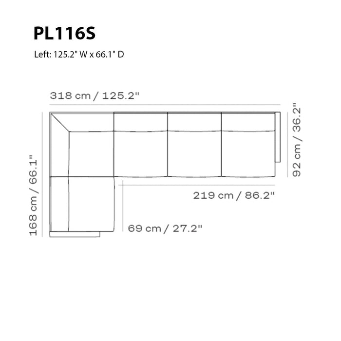 "Modern L-shaped sectional sofa plan with sleek lines and minimalistic design in neutral colors."