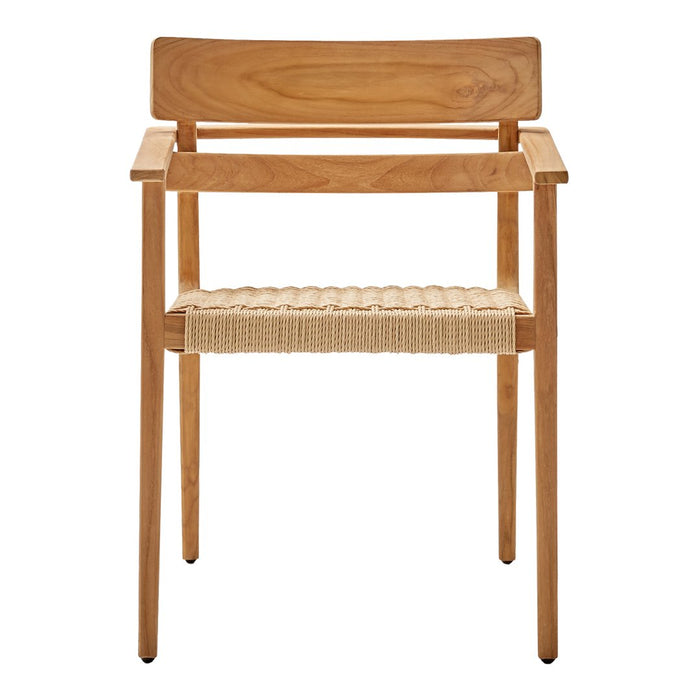 Light wood dining chair with a natural woven seat and a minimalistic design. Perfect for modern decor.