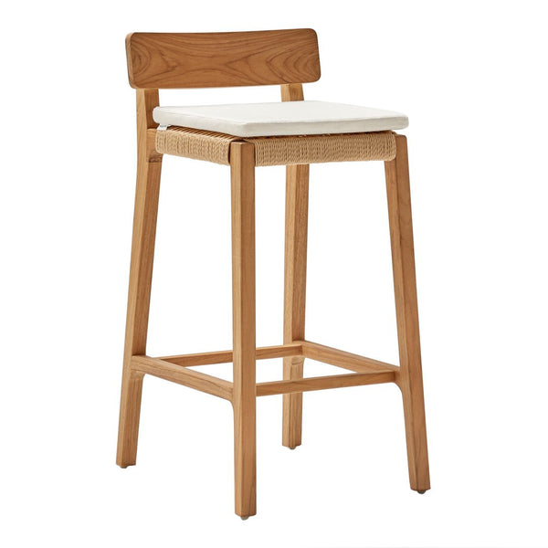 Light wood bar stool with a natural finish, featuring a white cushioned seat and a simple, modern design.
