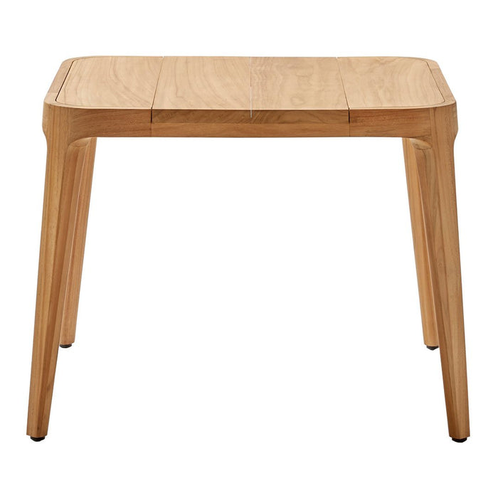 Natural oak wooden table with smooth finish and sleek, minimalistic design. Perfect for any modern decor.