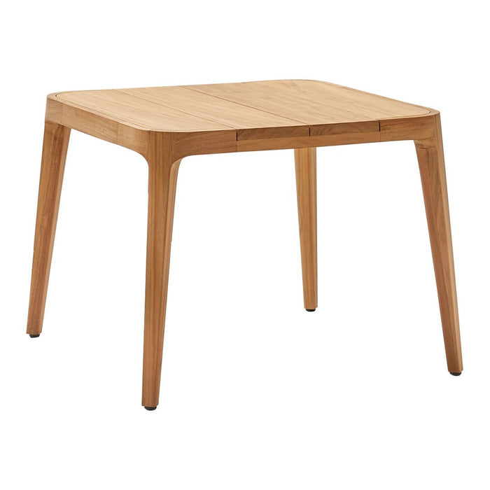 Natural wood square table with a light oak finish and smooth, clean lines. Perfect for modern dining or living spaces.