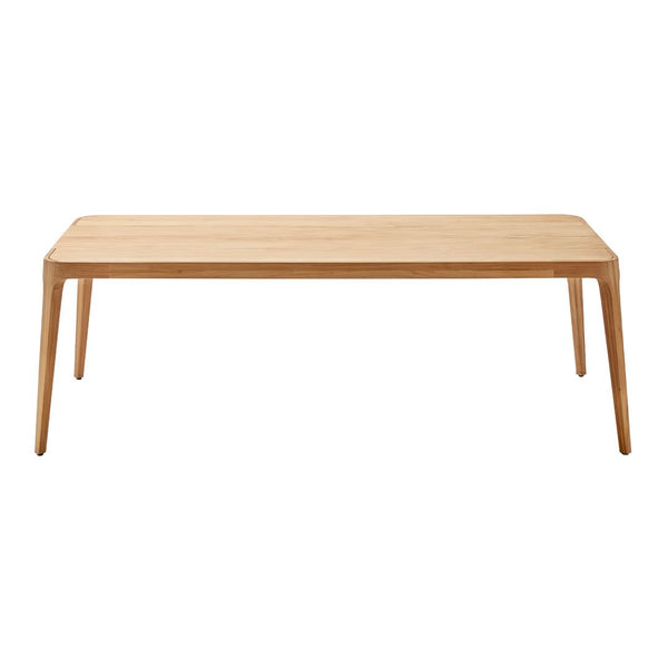 Natural wood coffee table in light oak finish with smooth, minimalist design and clean lines. Perfect for modern decor.