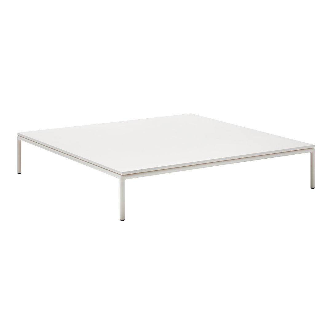 Sleek white square coffee table with minimalist design and metallic legs, perfect for modern decor.