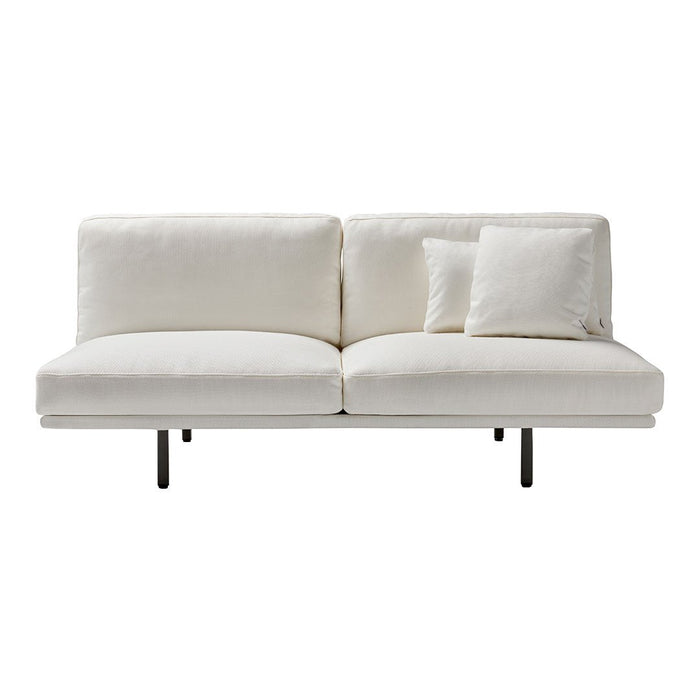 Stylish white sofa with clean lines, featuring a minimalist design and subtle textured cushions for added comfort.