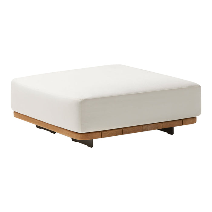 White cushion on a natural wood and black metal base, featuring a minimalist design with no patterns.