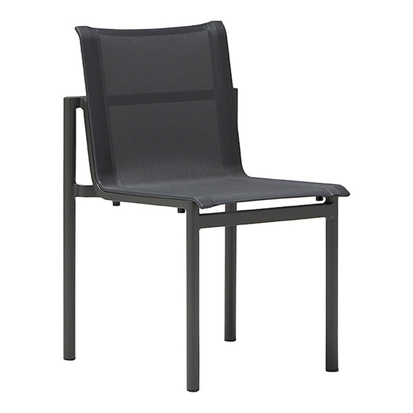 Gray mesh chair with a sleek black metal frame, modern and minimalist design for versatile styling.
