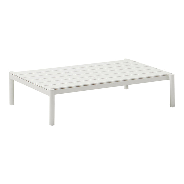 White slatted wooden coffee table with a sleek, minimalist design and clean lines. Perfect for modern decor.