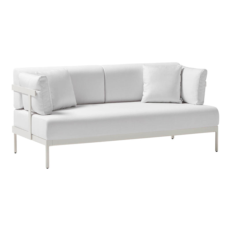 Modern white sectional sofa with clean lines and soft cushions, perfect for minimalist decor.