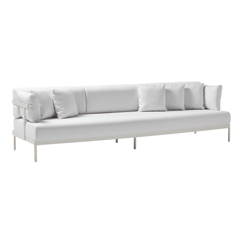 Modern white sofa with plush cushions and a sleek, minimalistic design, perfect for contemporary spaces.