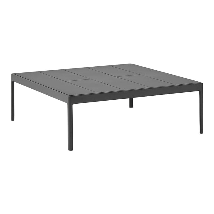 Square outdoor coffee table in sleek dark gray with a smooth, modern surface and minimalist design.