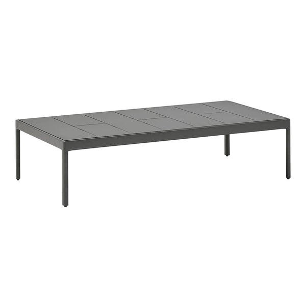 Gray rectangular coffee table with a smooth, minimalist surface and sleek legs, ideal for modern decor.