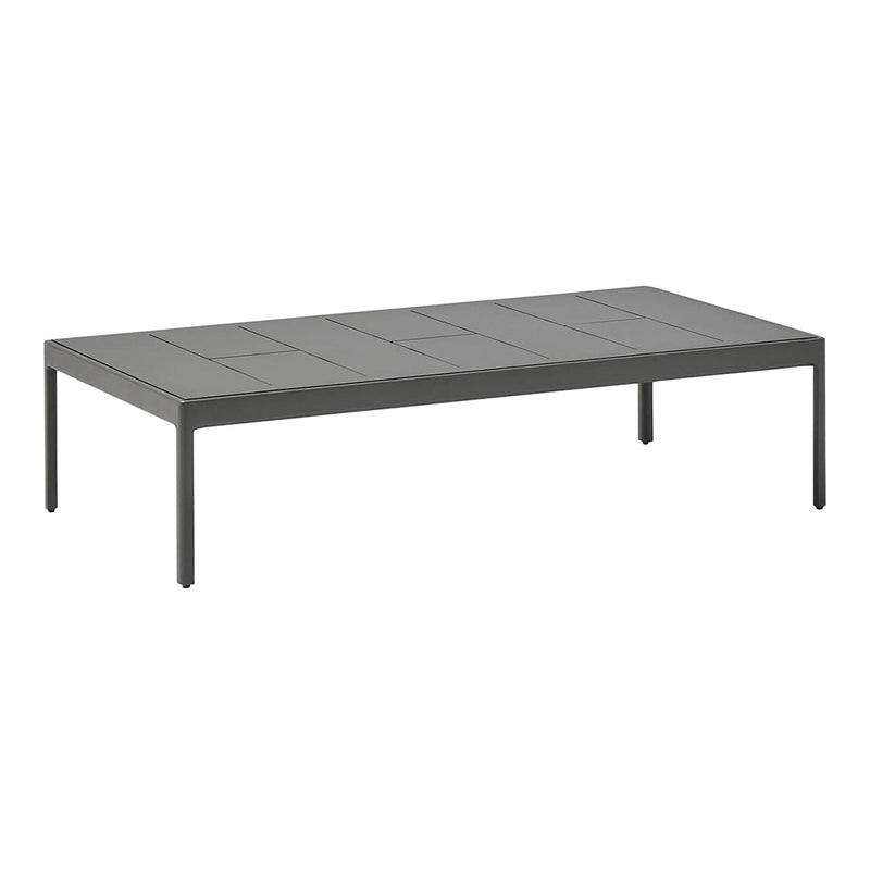 Gray rectangular coffee table with a smooth, minimalist surface and sleek legs, ideal for modern decor.