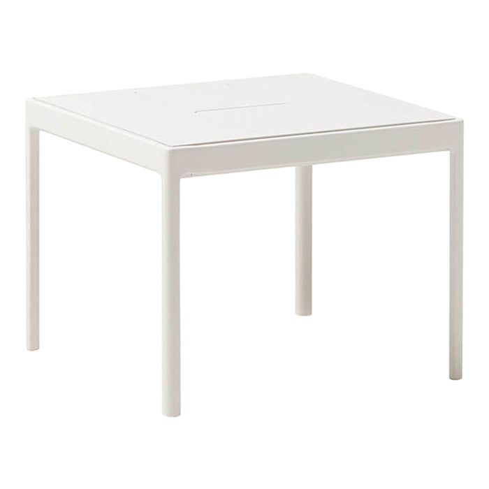 Sleek white square table with a smooth finish and clean lines, perfect for modern decor.