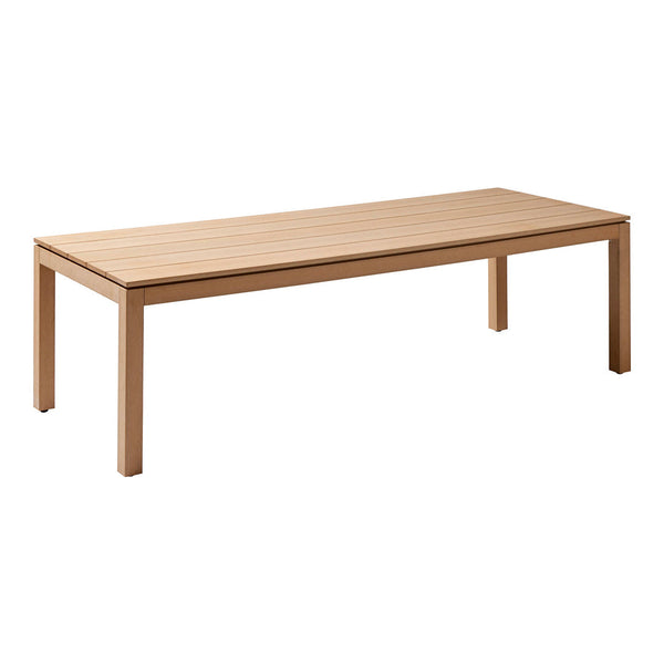 Light wooden coffee table with a smooth, slatted surface and clean, minimalist design. Perfect for modern decor.