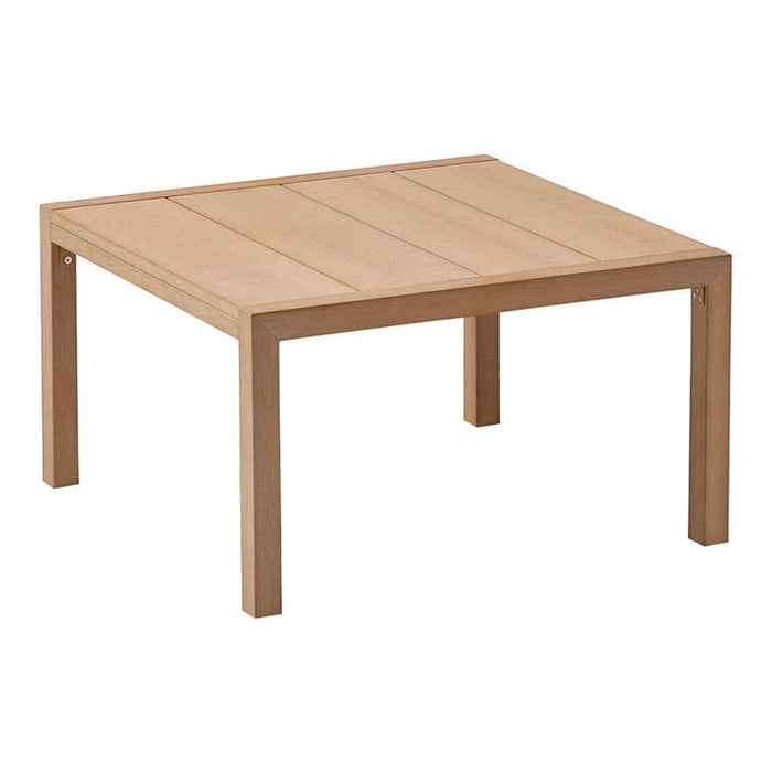 Light wooden square coffee table with smooth horizontal slats and clean lines. Ideal for modern decor.