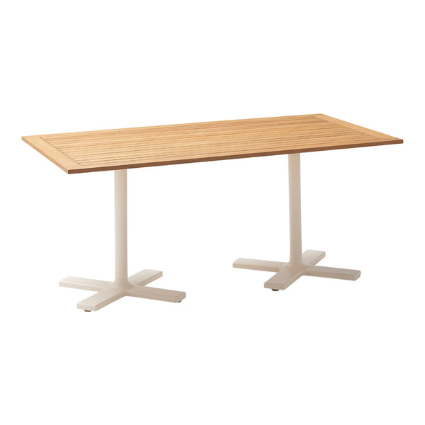 Natural wood finish with a striped pattern on the tabletop; sleek white legs for modern contrast.
