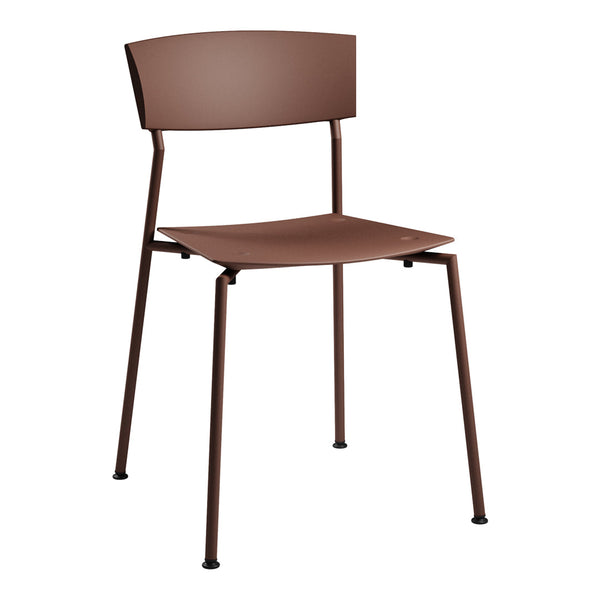 "Minimalist brown metal chair with a sleek, smooth finish and no patterns, perfect for modern interiors."