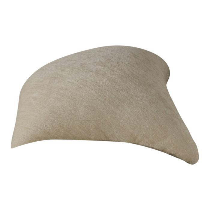 Beige abstract-shaped pillow with a smooth texture and subtle sheen. Perfect for modern and minimalist decor.