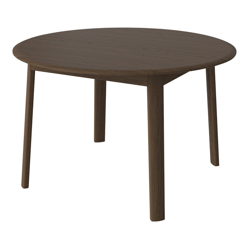 Round wooden table in rich brown with a smooth texture and minimalistic design. Perfect for modern spaces.