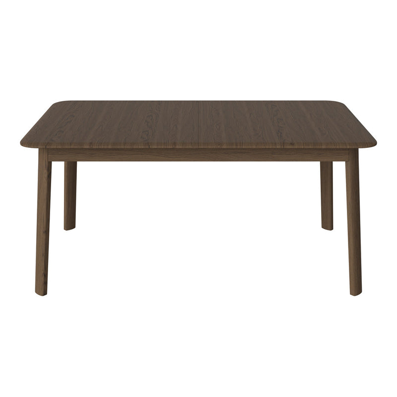 Brown wooden table with a smooth surface and rounded corners, showcasing a natural wood grain pattern.