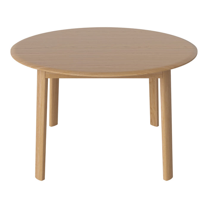 Natural light wood round table with smooth grain and minimalist design, perfect for modern home decor.