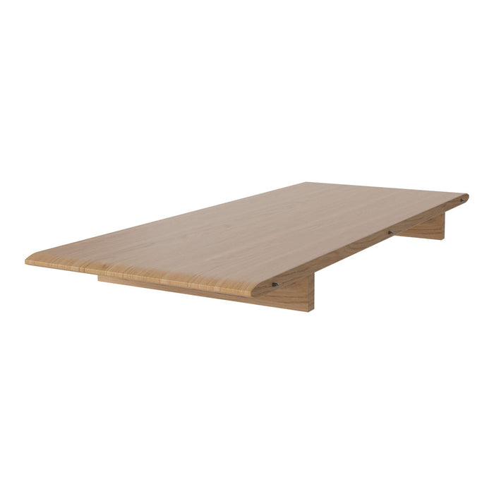 Light oak wood tabletop with smooth, rounded edges and a natural wood grain pattern. Ideal for modern decor.