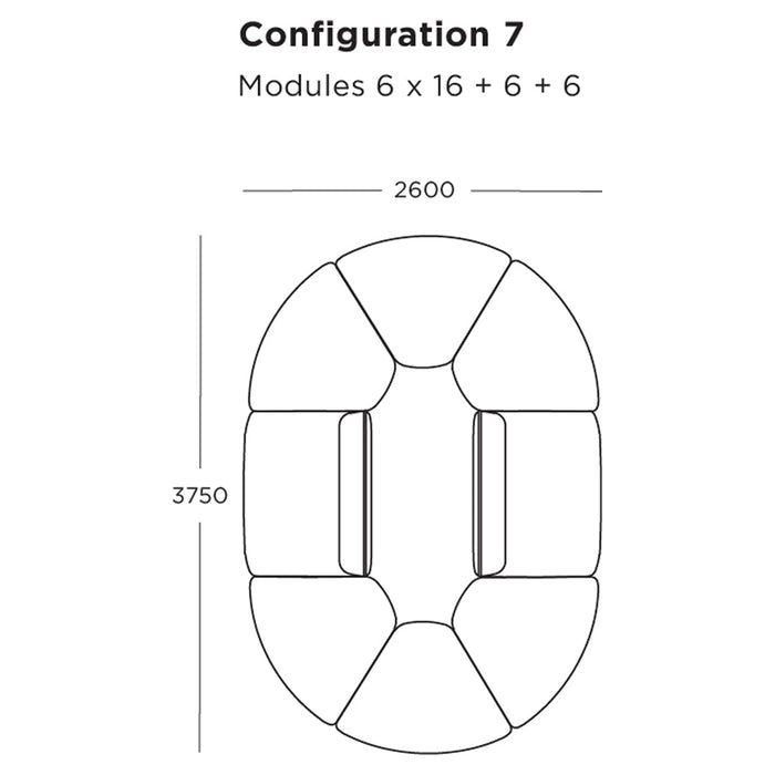 "Configuration 7 diagram with modular design, featuring smooth curves and a modern layout, outlined in clean lines."