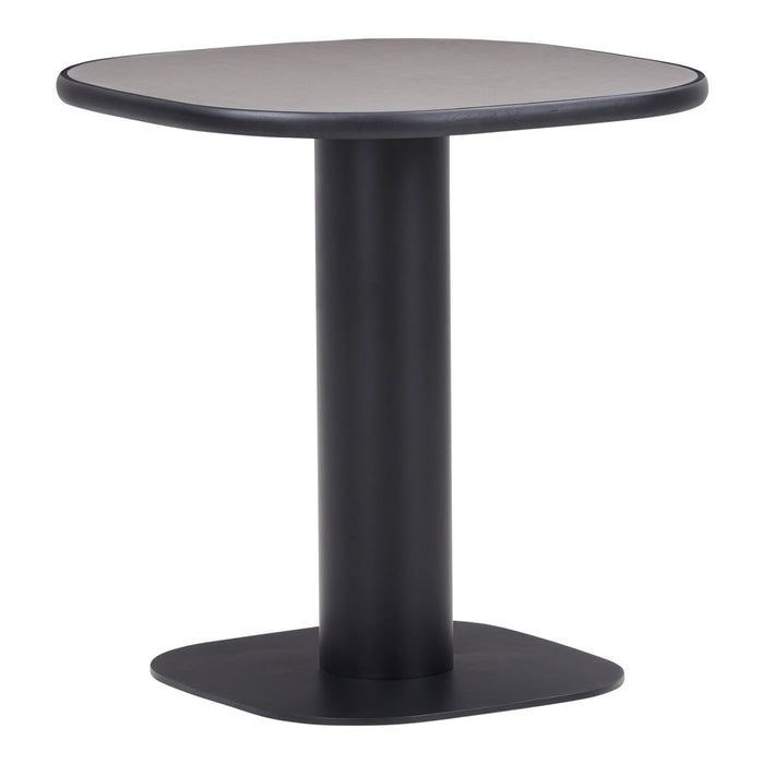 Black round side table with a sleek matte finish and minimalistic design. Perfect for modern decor.