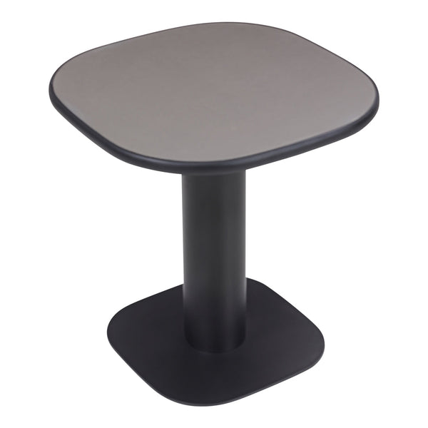 "Square table with a sleek gray top and a sturdy black base, perfect for modern decor."