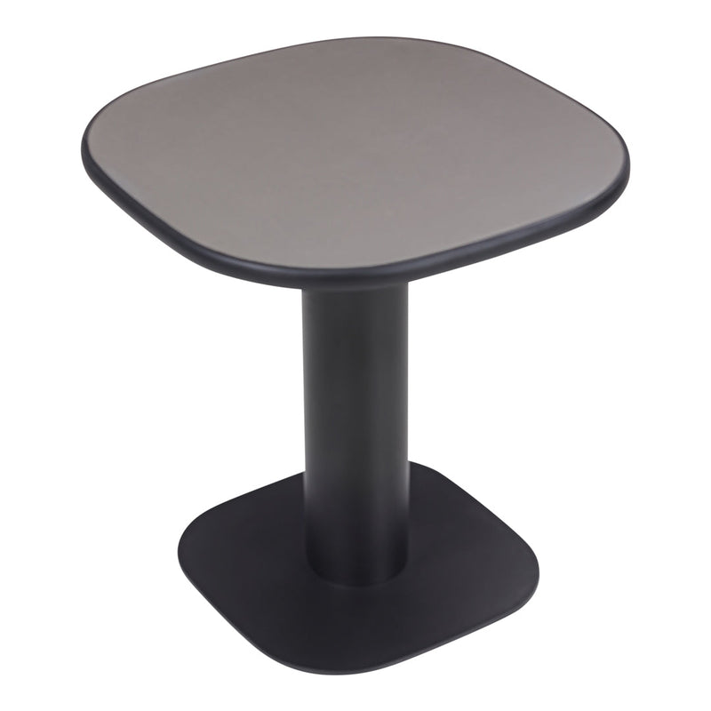 "Square table with a sleek gray top and a sturdy black base, perfect for modern decor."