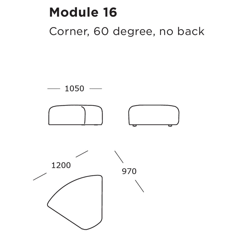 Corner module in neutral tones with a sleek, modern design; features a smooth, rounded shape. Perfect for contemporary spaces.