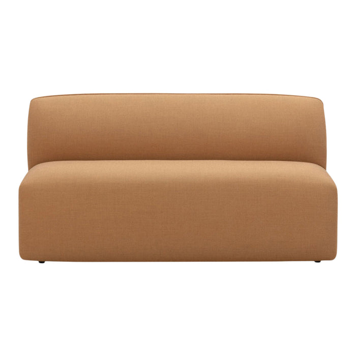 Minimalist brown fabric sofa with a smooth, clean design, perfect for modern living spaces.