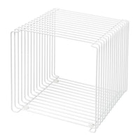 White wire storage cube with a minimalist design and clean lines, ideal for modern decor and organization.