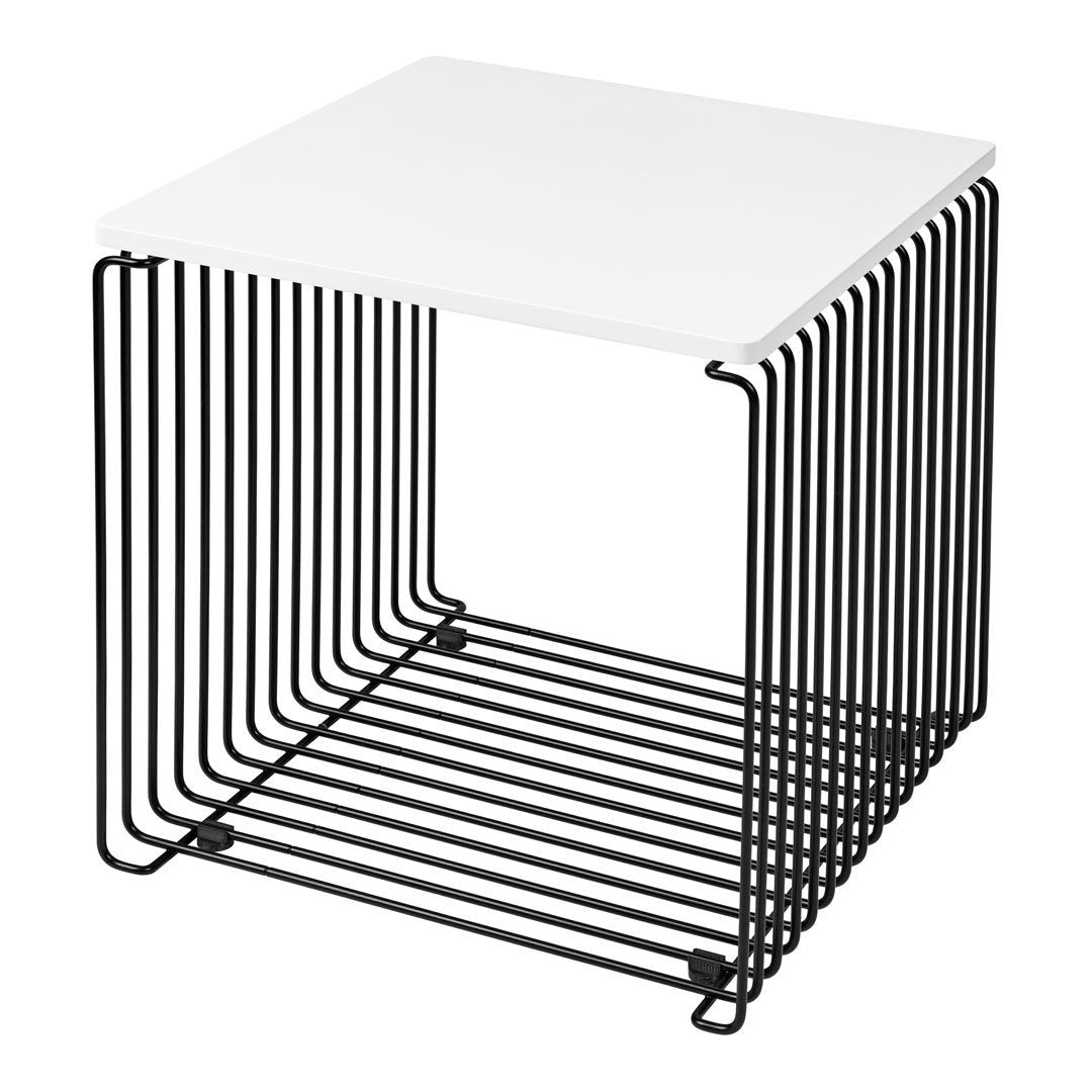 Black wireframe table with a sleek white top, showcasing a modern and minimalist design. Perfect for contemporary decor.
