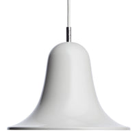 White bell-shaped pendant light with a smooth, glossy finish and minimalist design. Perfect for modern decor.
