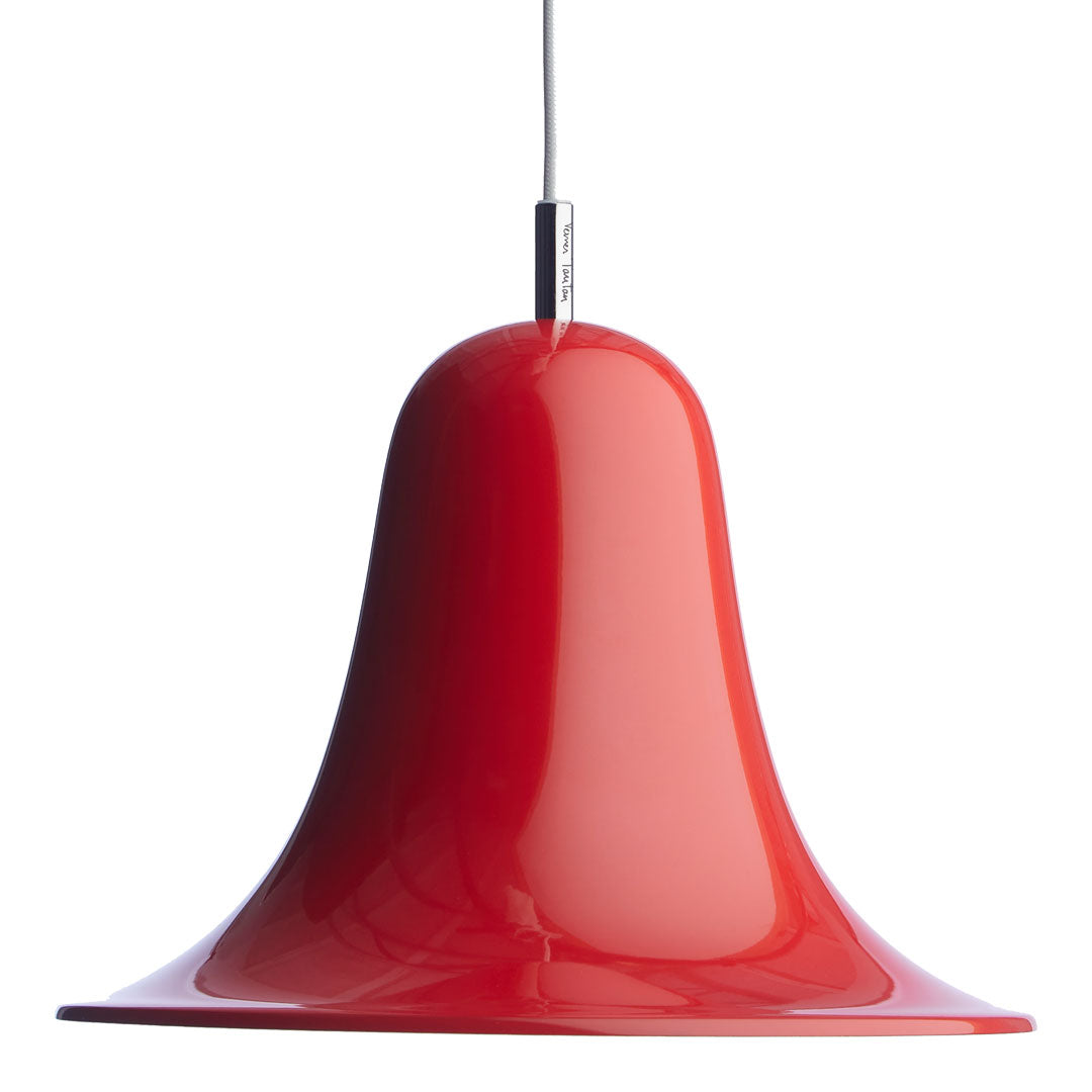 Sleek red pendant lamp with a glossy finish and bell-shaped design, perfect for modern home decor.