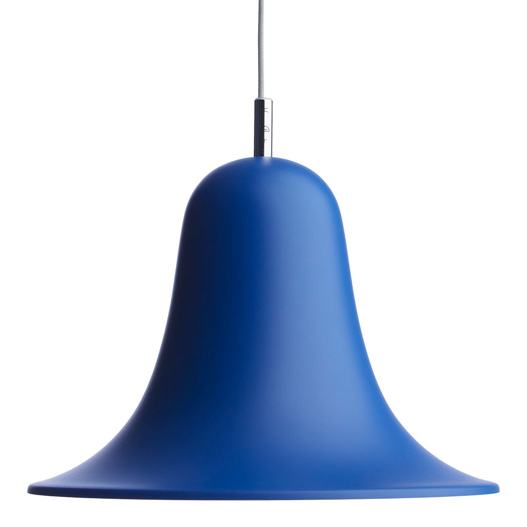 Blue bell-shaped pendant lamp with a smooth matte finish, adding a modern touch to any space.