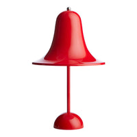 Glossy red bell-shaped lamp with a sleek base, featuring a clean, modern design. Ideal for vibrant decor.