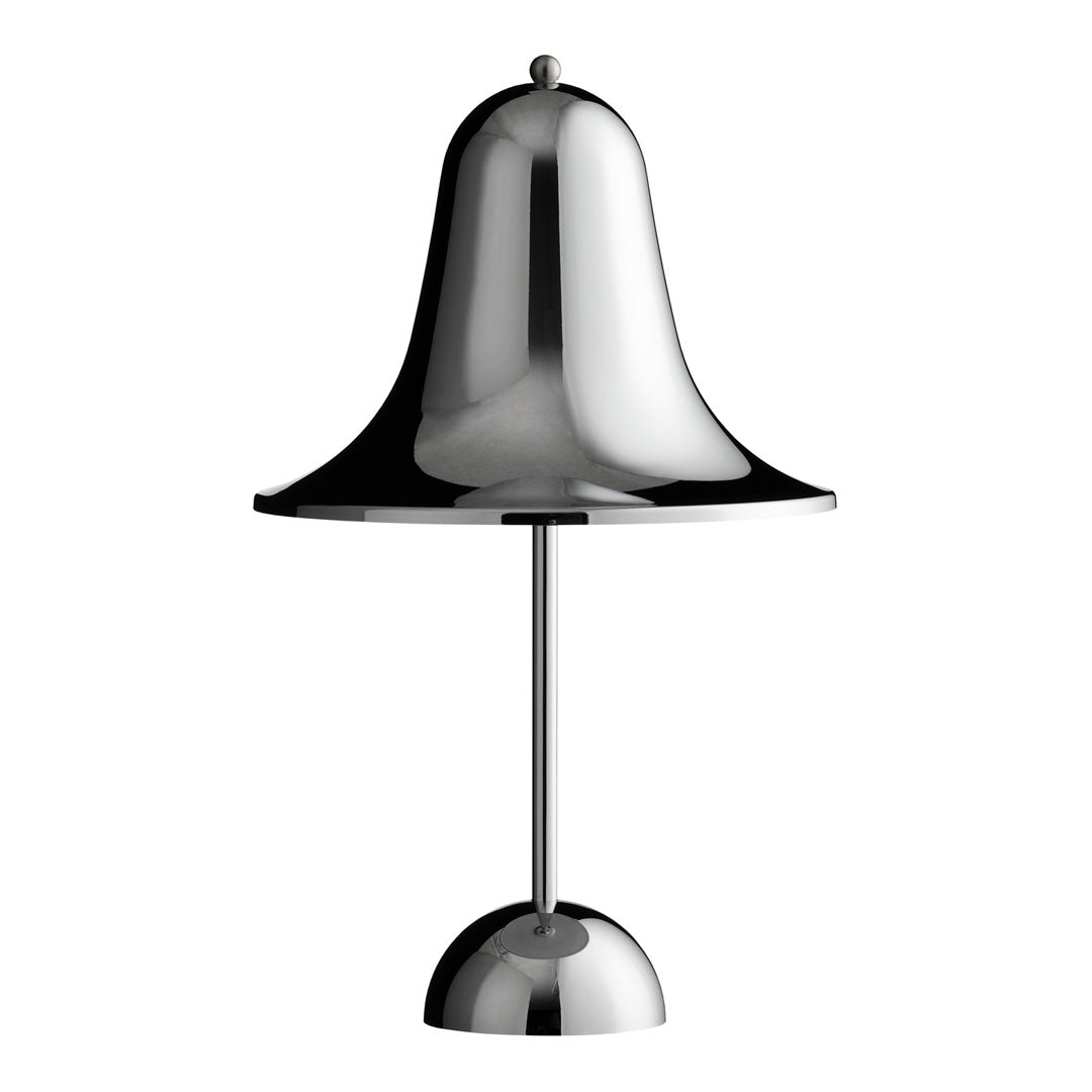 Sleek chrome bell-shaped lamp with a polished finish and a smooth, minimalist design. Ideal for modern decor.