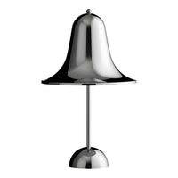 Sleek chrome bell-shaped lamp with a polished finish and a smooth, minimalist design. Ideal for modern decor.