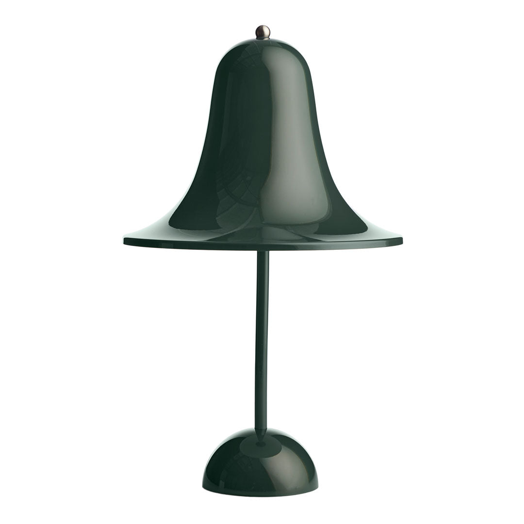 Glossy dark green bell-shaped lamp with a smooth finish and minimalist design. Ideal for modern decor.
