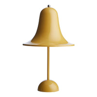 Yellow bell-shaped lamp with a sleek, modern design featuring a glossy finish. Ideal for home decor.