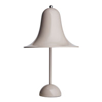 Neutral beige bell-shaped lamp with a smooth, glossy finish and a round base, perfect for modern decor.
