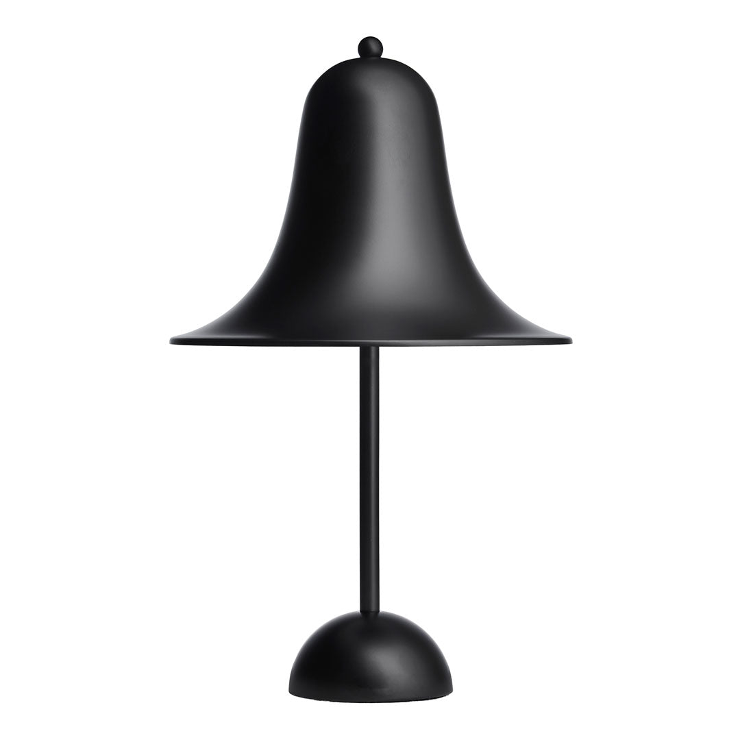 Black bell-shaped lamp with a smooth, matte finish and a minimalist design. Perfect for modern decor.