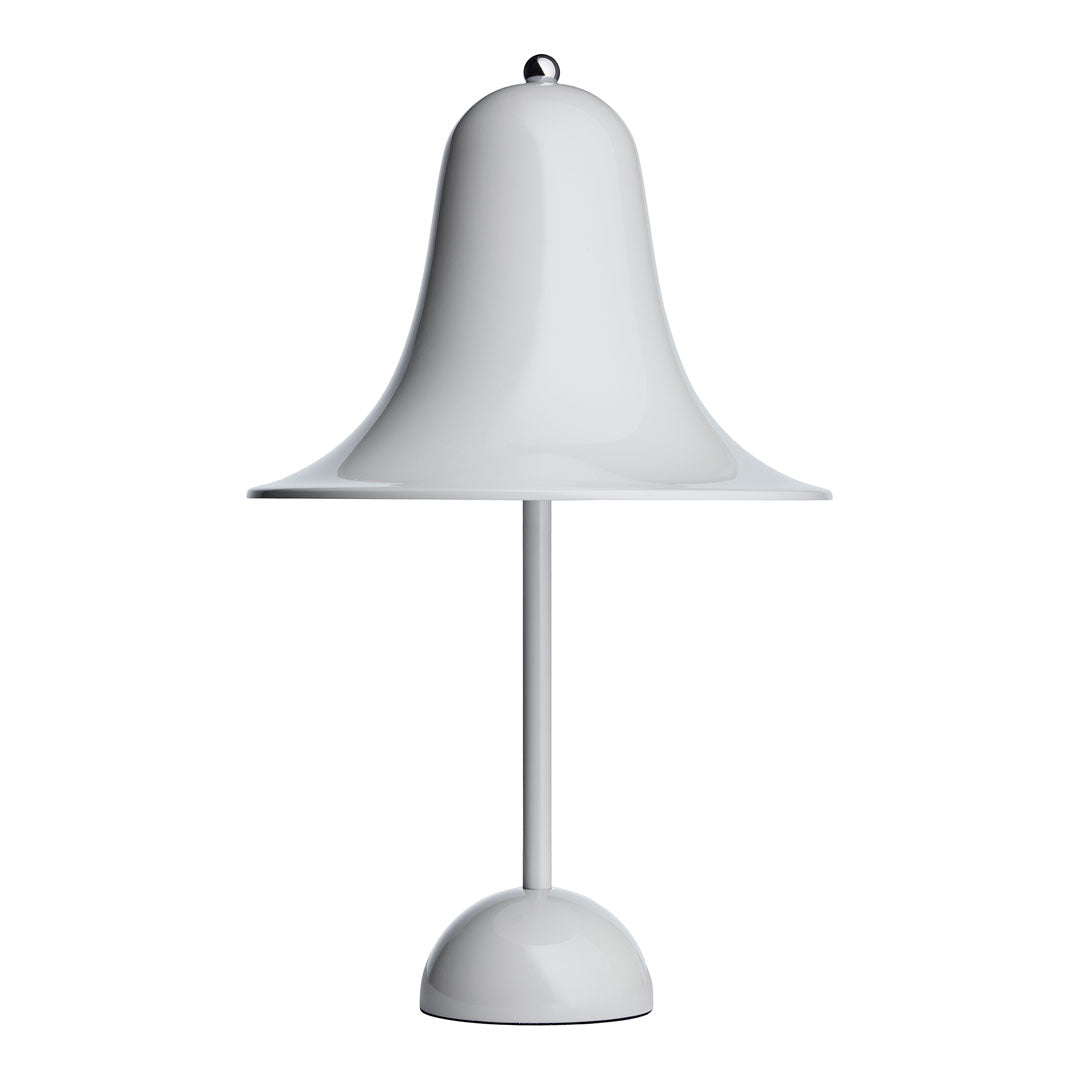 White bell-shaped lamp with a smooth, glossy finish and minimalistic design. Perfect for modern decor.